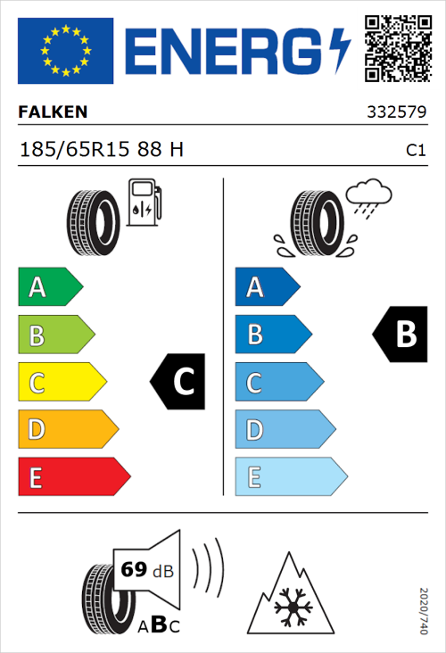 Tyre Label for Falken Euroall Season AS210 185/65R15 88H