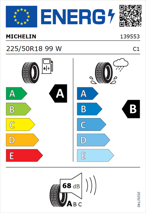 Tyre Label for Michelin Primacy 4 225/50R18 99W