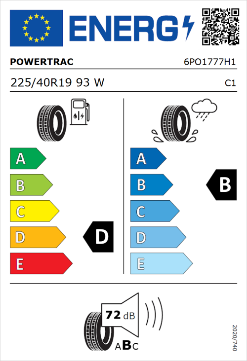 Tyre Label for Powertrac Racing Pro 225/40R19 93W