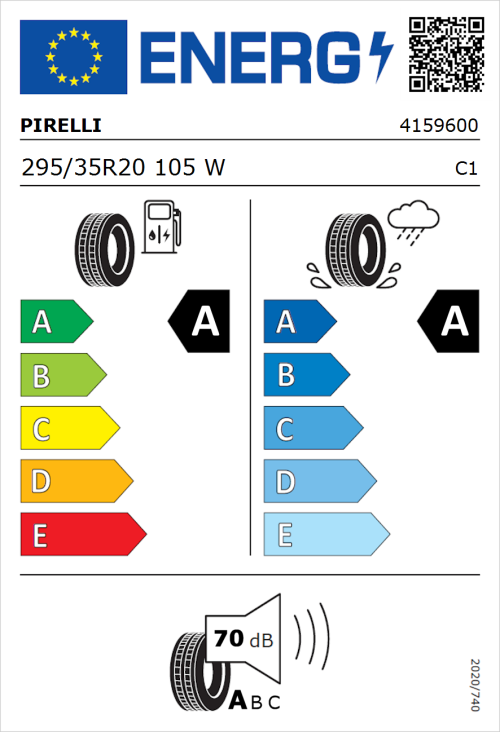 Tyre Label for Pirelli P Zero (PZ4) Sport Car 295/35R20 105W