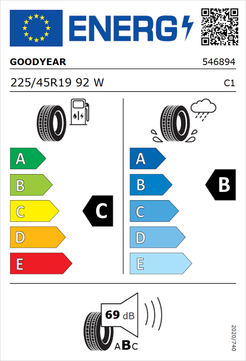 Tyre Label for Goodyear Eagle F1 Asymmetric 3 225/45R19 92W